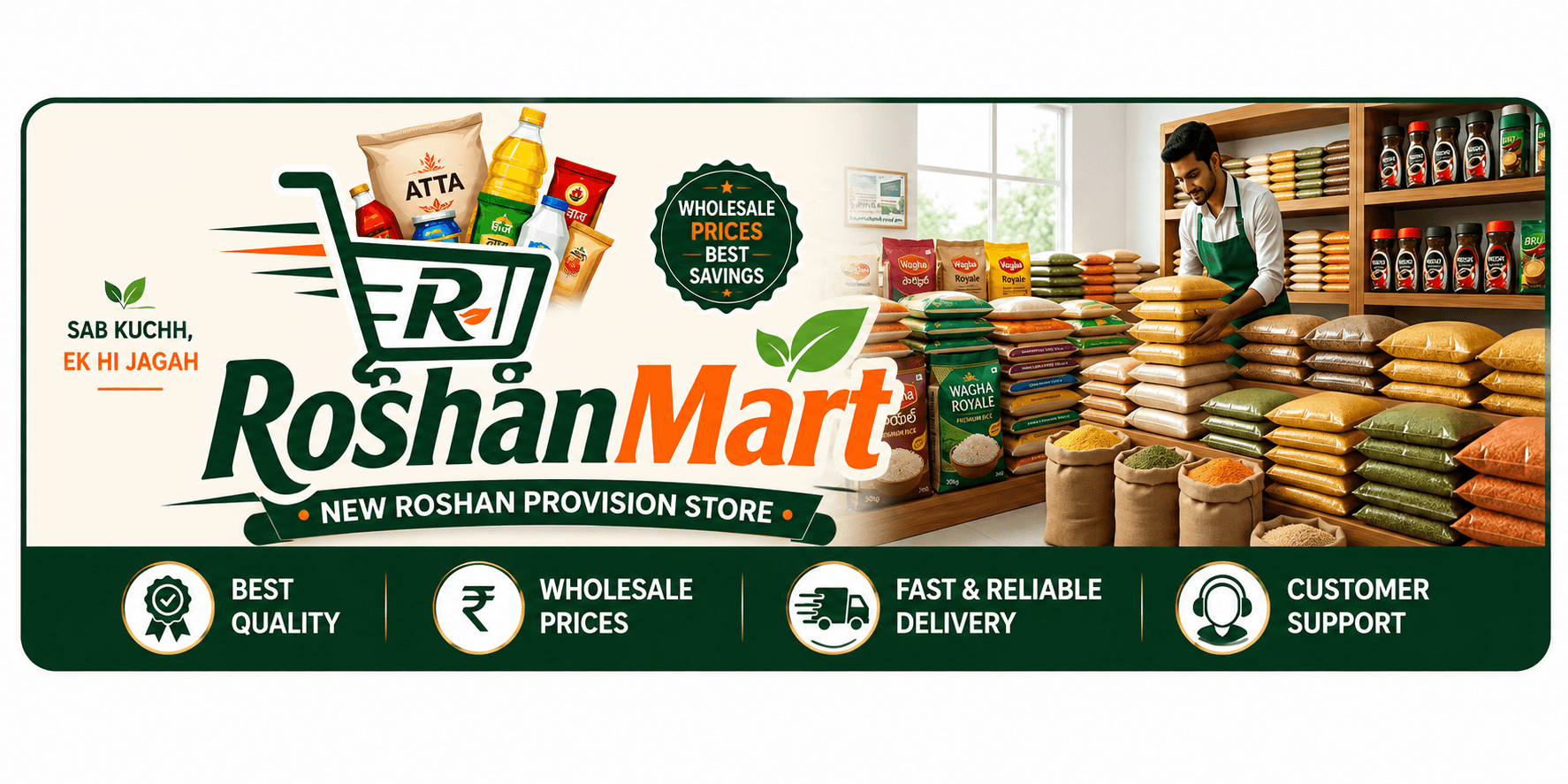 New Roshan Provision Store — Wholesale & retail groceries, delivered in Raebareli